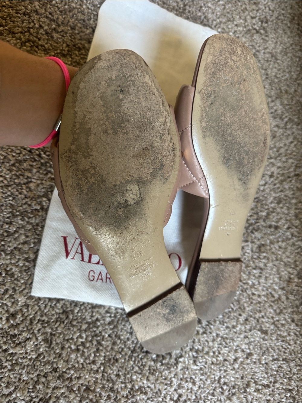Valentino Tan Quilted Slide Sandals with Gold Pyramid Studs - Picture 4 of 4